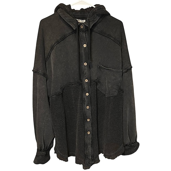We The Free Tops - Free People We the Free Open Knit Hooded Buttoned Sweatshirt Jacket - Large